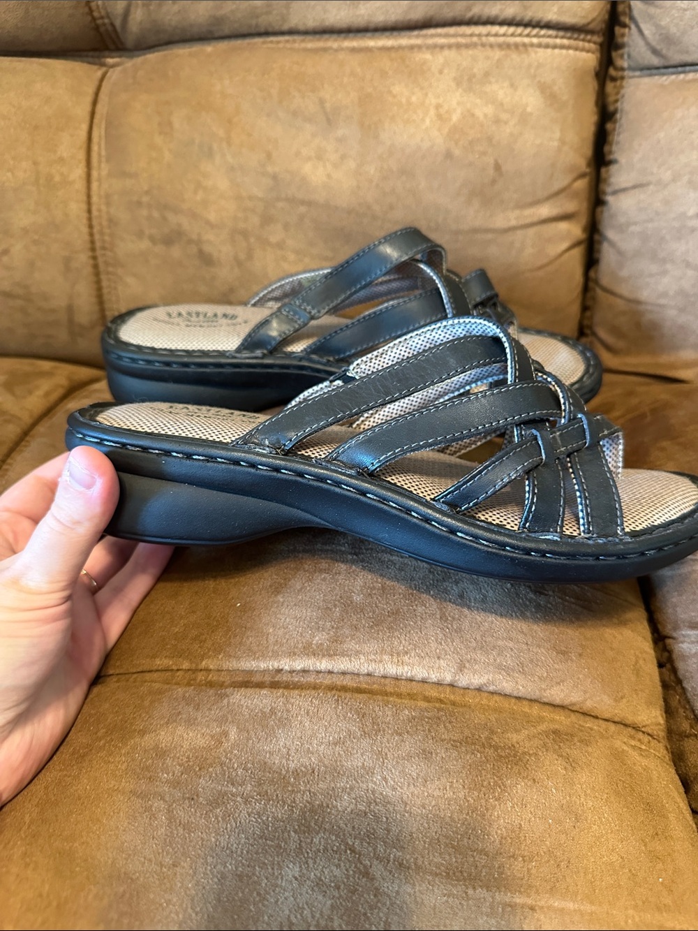 Eastland Women’s Black Strappy Leather Slide Sandals